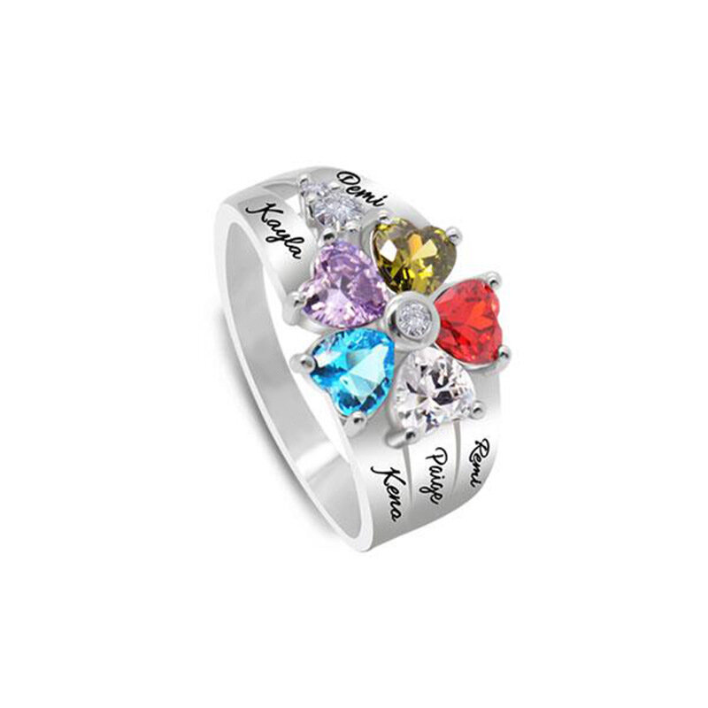 Anillo personalizado con nombre para niños, anillo de color plateado con piedra de nacimiento, regalo de joyería para el día de la madre