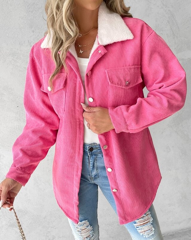 معطف زر سروال قصير دافئ للمرأة ، كم طويل ، تصميم جيب ، بطانة صوف ، موضة جديدة ، الأكثر مبيعًا ، 2023