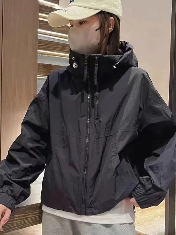 Chaqueta corta de manga larga con capucha para primavera y verano, abrigo ligero de una sola capa, estilo coreano, con protección solar, novedad de 2024
