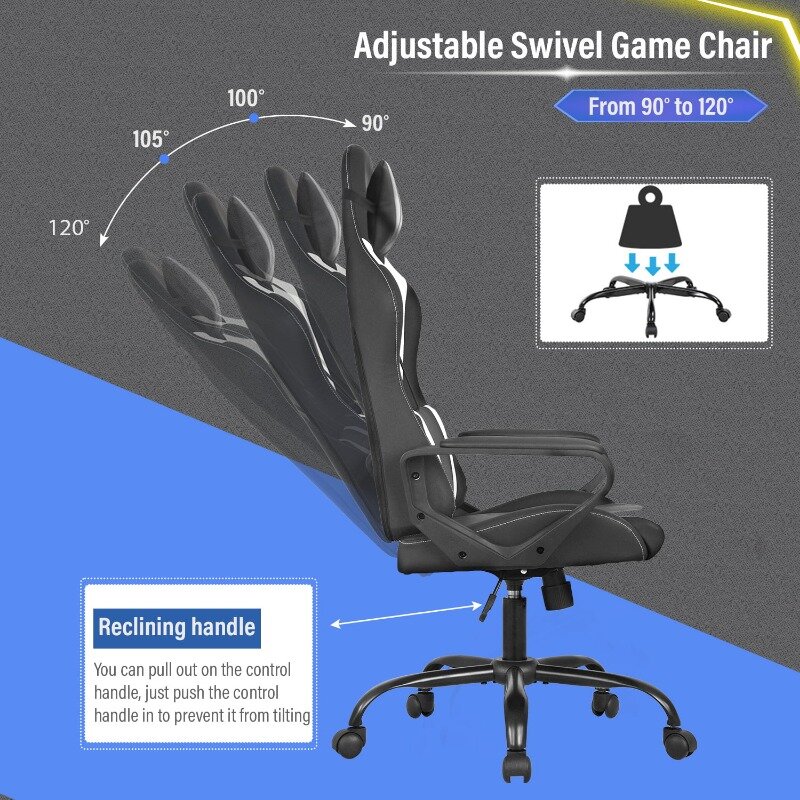 Furniture of America-Chaise de jeu en similicuir Blitz, chaise de jeu noire et blanche, chaise de bureau
