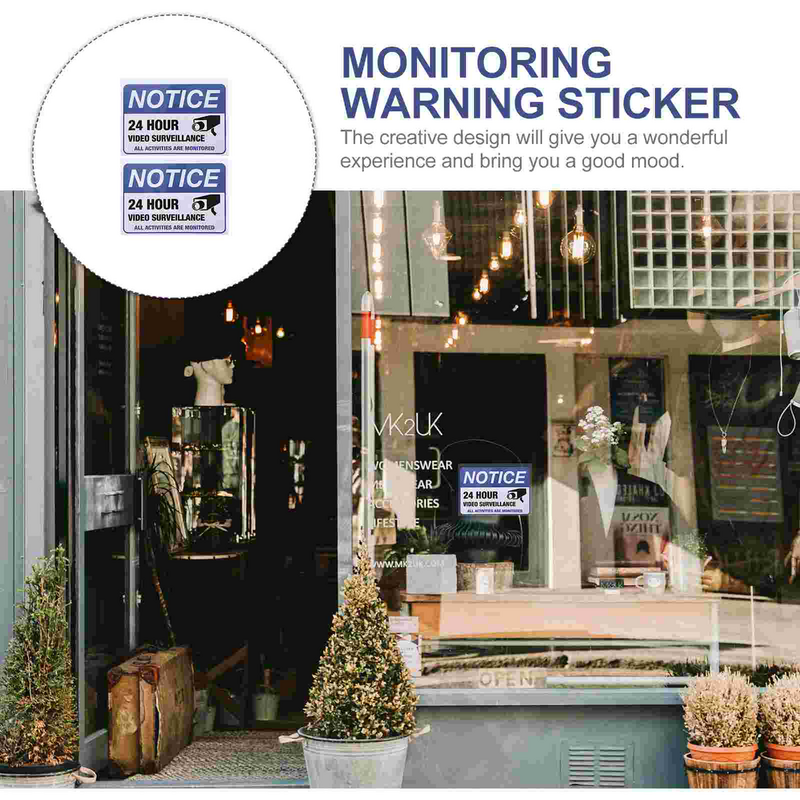 2 Pcs Monitoring Warning Stickers Adhesive Caution Decal Applique Supplies Surveillance Video 24h Monitored