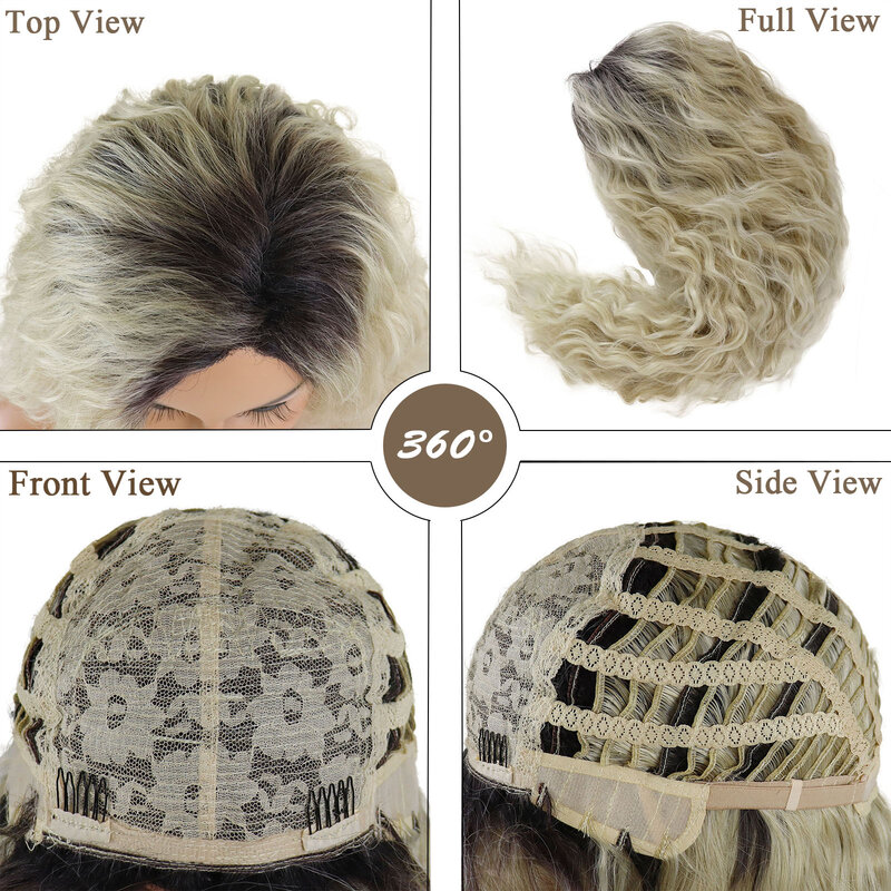 GNIMEGIL capelli sintetici lunghi ricci parrucche per le donne Ombre bionde radici scure parrucca parte libera attaccatura dei capelli parrucca ondulata per ragazza Sexy Drag Wig