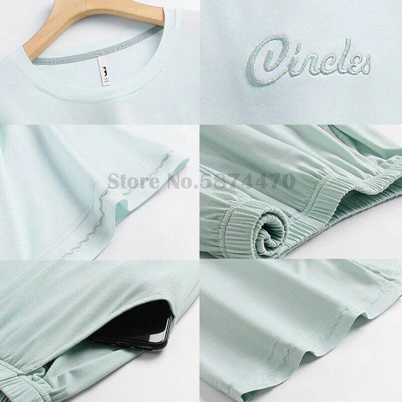 여성용 모달 잠옷 수트, 단색, 심플한 반팔 반바지, 루즈한 라운지웨어, 2 피스 홈웨어, 신상