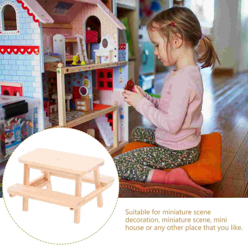 โต๊ะปิคนิคขนาดเล็กเฟอร์นิเจอร์ของเล่นไม้สำหรับบ้านตุ๊กตา