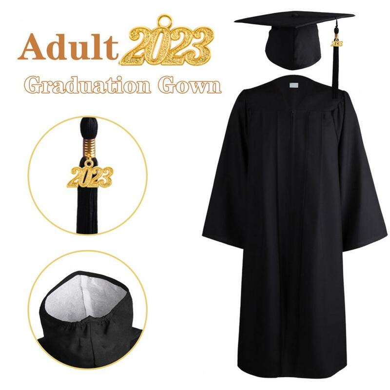 1 Juego de uniforme de graduación con borla larga suelta negra 2023 vestido de graduación Universitario Conjunto de sombrero vestido escolar