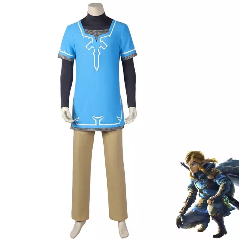 Zelda Tears of The Kingdom Costume for Men and Boy Cosplay Clothing with Cape, Tees, Pants, Accessories for Halloween, Carnival