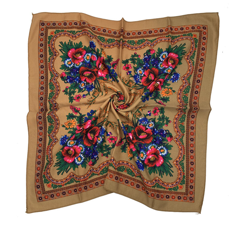 Retro szalik babuszki z nadrukiem w kwiaty, narodowy rosyjski szal, damska kwadratowa chustka, ukraiński szal, damska opaska na głowę