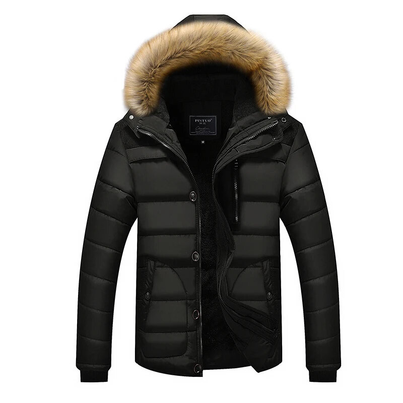 2024 nuovi uomini inverno moda Casual antivento tenere in caldo peluche addensato giacca di cotone collo di pelliccia staccale con cappuccio