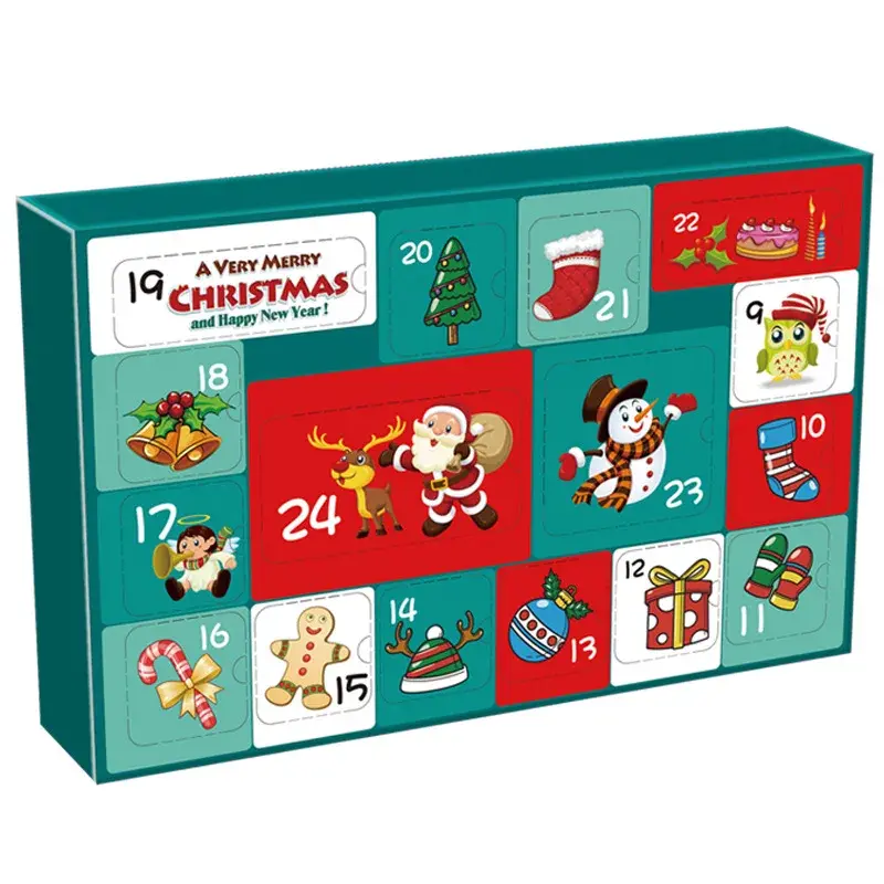 Caja ciega de regalo de calendario de adviento de cuenta regresiva de Año Nuevo promocional de productos personalizados con paquete de burbujas impreso