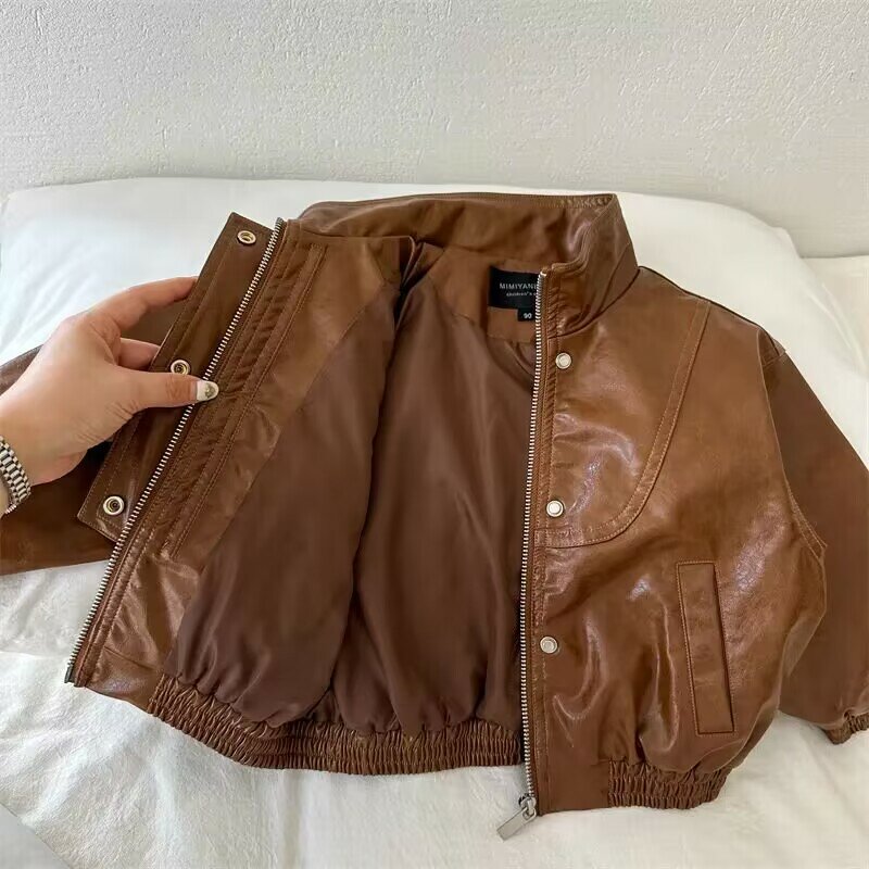 Boys Jacket outerwear Spring and Autumn New Korean Children's Vintage Zipper Leather Clothes Fashionable Baby Jackets Top