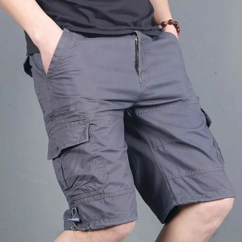 Männliche kurze Hose mit Reiß verschluss schwarz halb Multi Pocket Herren Cargo Shorts lange Bermuda Kordel zug Stretch Homme Kleidung Y2k Jorts