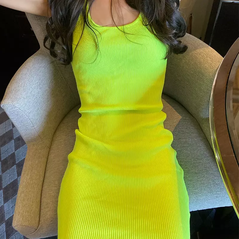 Letnia fluorescencyjna kamizelka Sukienki dla kobiet Sexy Vestido Pullover Bodycon Mini Dress