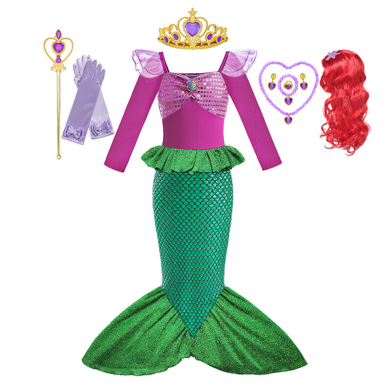 Disney Princess Little Mermaid Ariel Dresses For Baby Girls Birthday Party Carnival Kids Cosplay Mermaid Costumes Prom Clothing