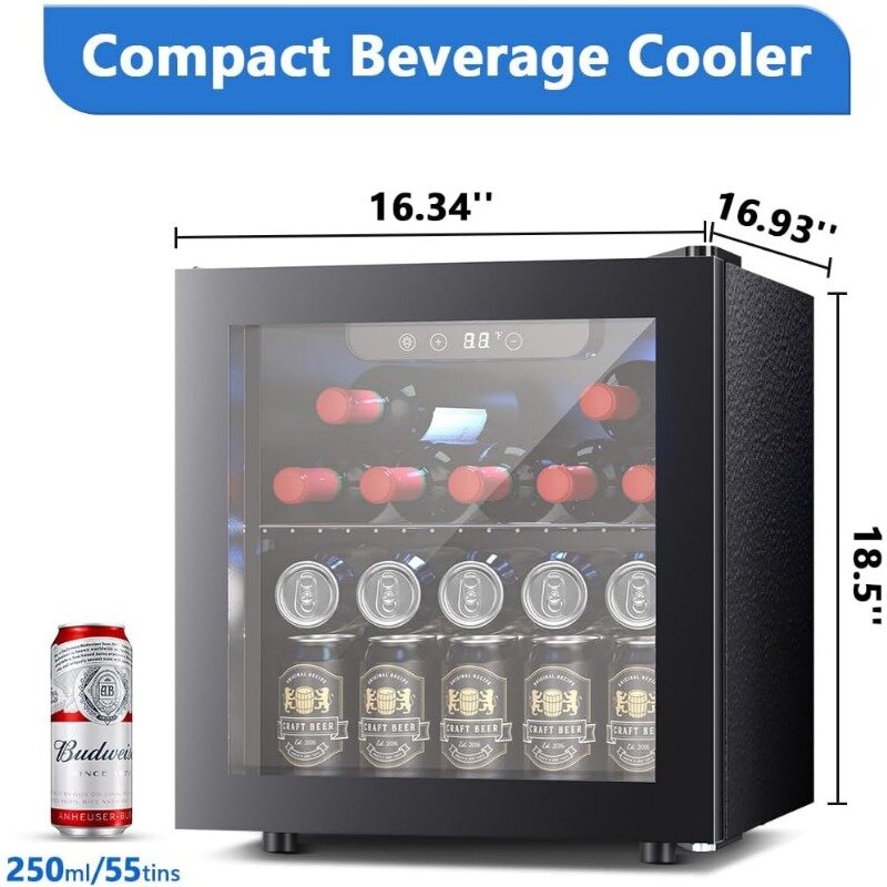 Joy Pebble Beverage Refrigerator Cooler 12 Bottle 48 Can - Mini Fridge with Glass Door for Beer Drink Wine,Freestanding beverage