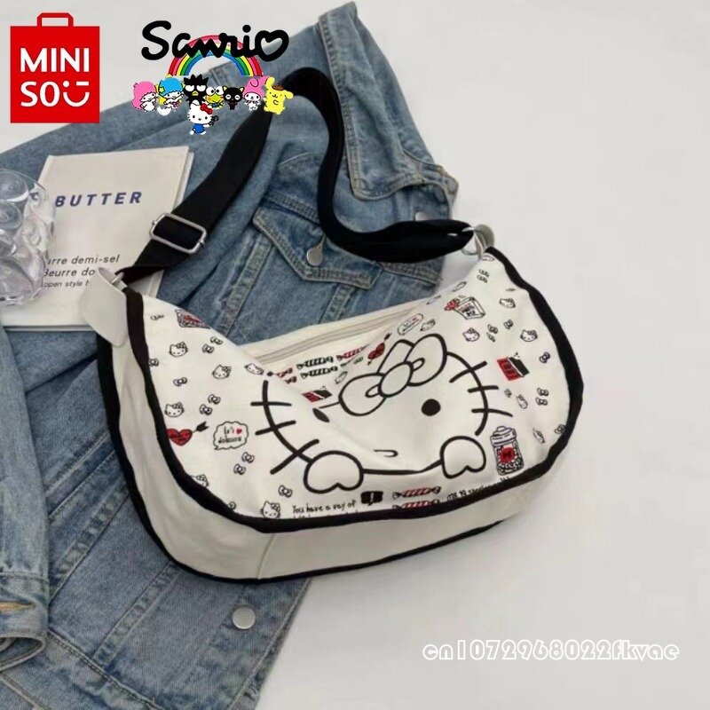 MINISO 2024 новая женская сумка через плечо модная Высококачественная сумка через плечо для девушек мультяшная вместительная Спортивная Портативная сумка