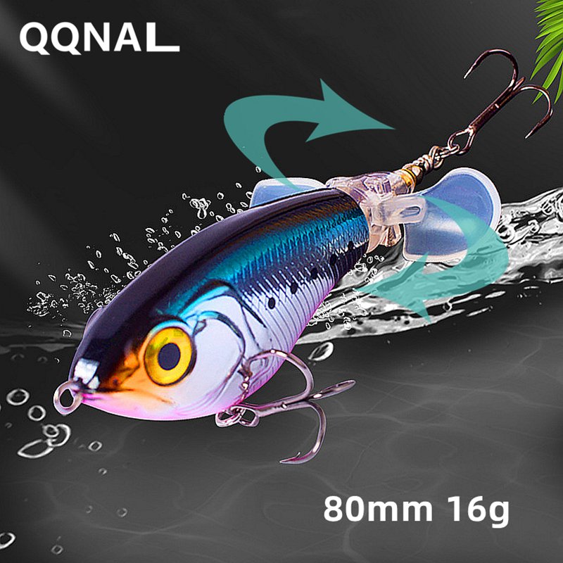 Qqnal 80mm 16g isca de pesca flutuante dupla hélice suave fiação cauda duro isca natação rocha carpa pesca crankbait mar