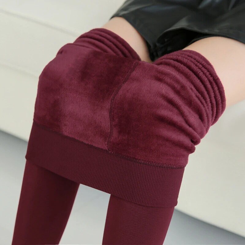Women Velvet Fleece Lined Leggings Pencil Pants Ol High Waist Stretch Solid Skinny Slim Trousers Casual Winter Clothes