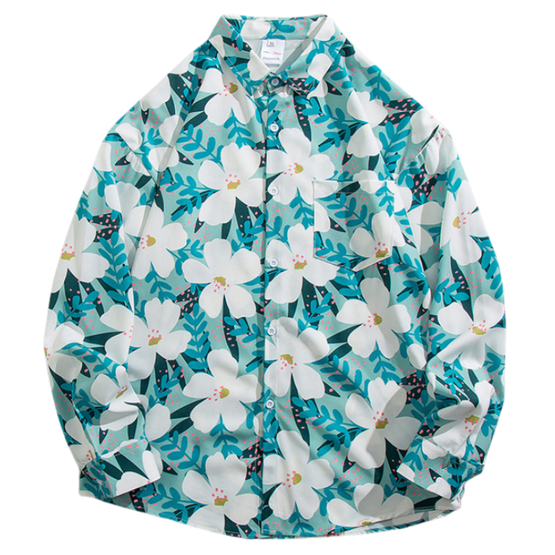 Chemise florale vintage à manches longues pour hommes, belle mode polyvalente, coupe adt, chemises imprimées hawaïennes décontractées, veste