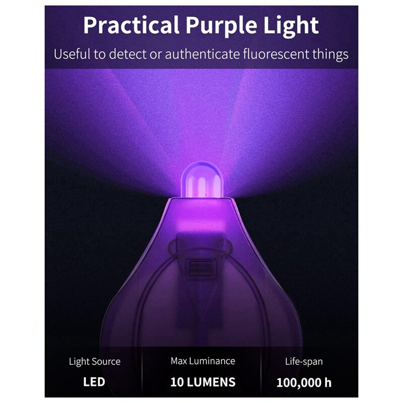 Mini linterna LED UV con llavero, Kit de antorcha fluorescente alimentada por batería, Detector de luz púrpura portátil de 10 lúmenes, paquete de 20