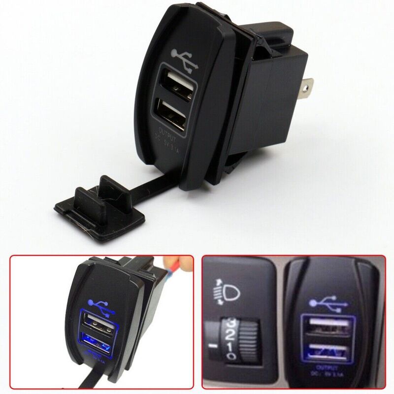 Impermeável dupla LED USB carro de alimentação, soquete carregador Porto, 12-24V, 3.1A