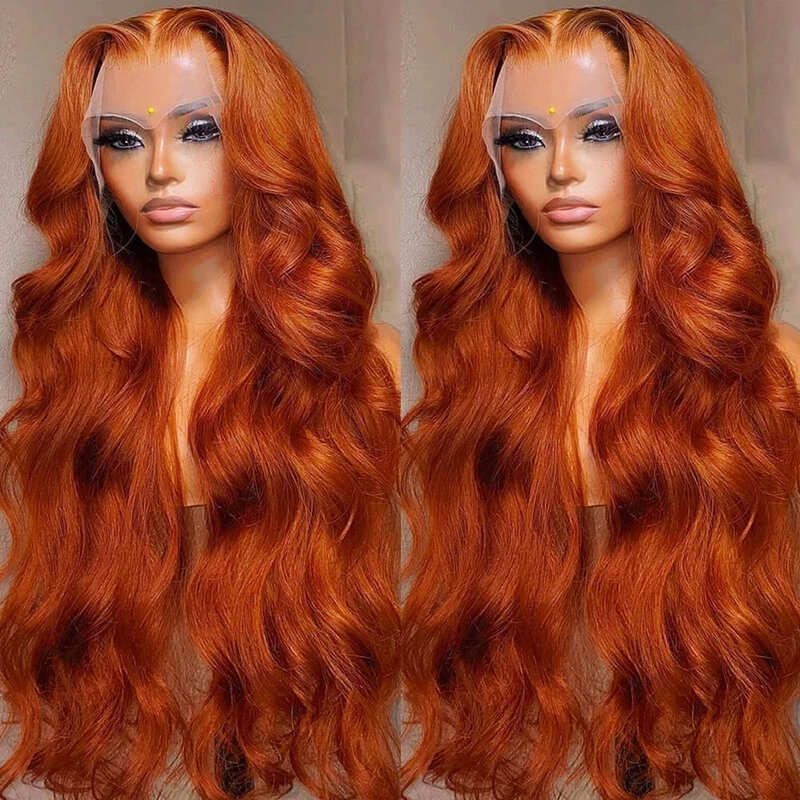 Wig rambut manusia renda depan 13x6 HD gelombang jahe oranye Wig rambut manusia sorot berwarna 13x4 Wig renda depan transparan untuk wanita