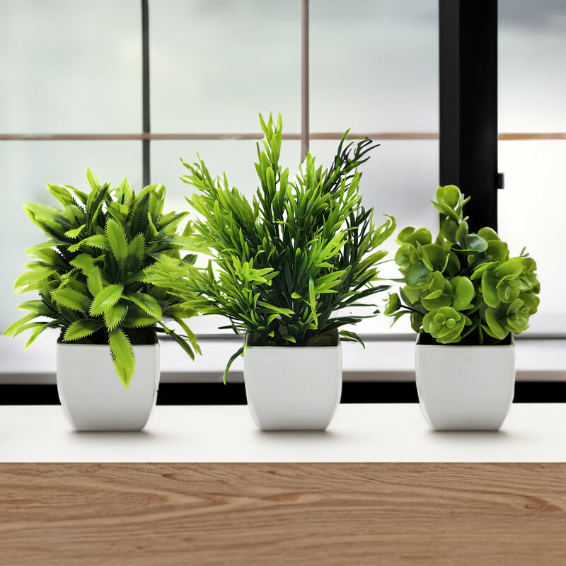 Tanaman buatan, pohon jendela Sill meja kantor Dekorasi Desktop plastik taman tanaman palsu pot dekorasi rumah ornamen pot