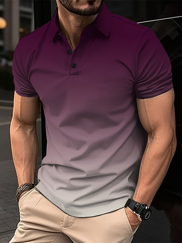 Camisa polo de manga curta masculina, top casual slim, roupa sólida, moda verão, roupa de homem