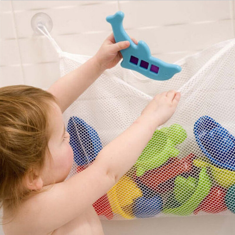 강력한 흡입 컵이 있는 편리한 아기 목욕 장난감 정리함, 샤워 제품 및 의류 보관용 흰색 사각형 메쉬 그물 가방