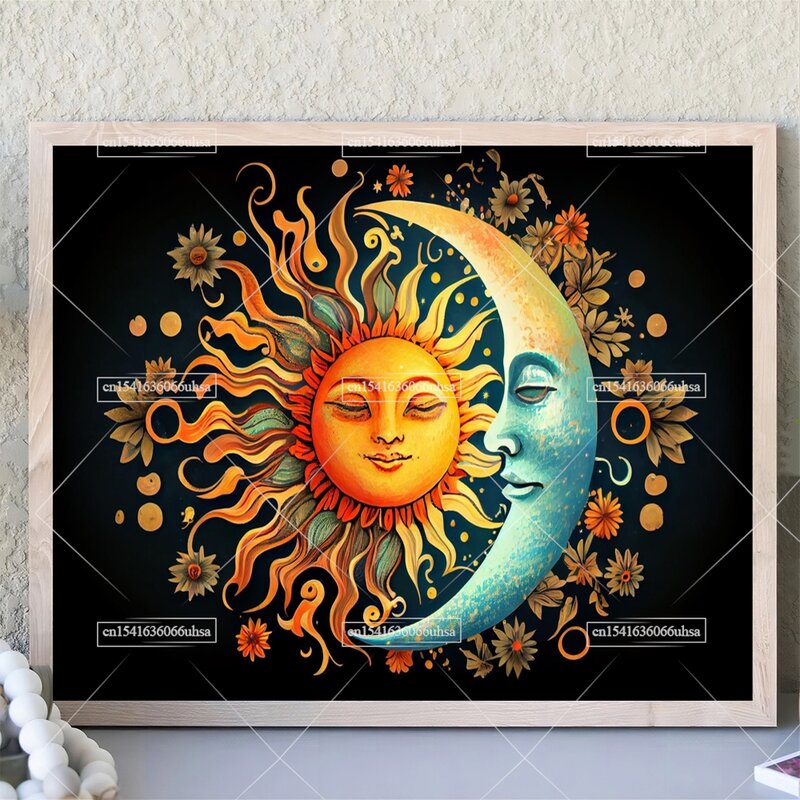 Kit lukisan berlian 5D gambar bor penuh bulan matahari dengan poster gantung dinding sulaman kerajinan mosaik berlian