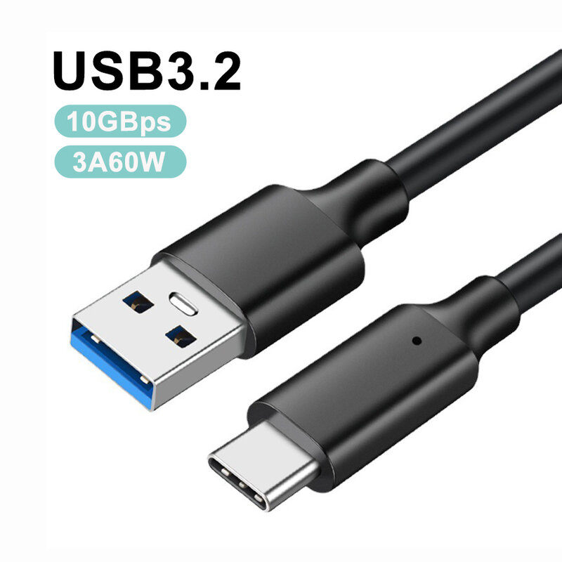 Usb 3.2 Gen2 Type C 10Gbps Fast Transmission USB Type-C 3 2 Data Cable for Mobile Phone SSD Hard Disk 3A 60W Quick Charging Cord