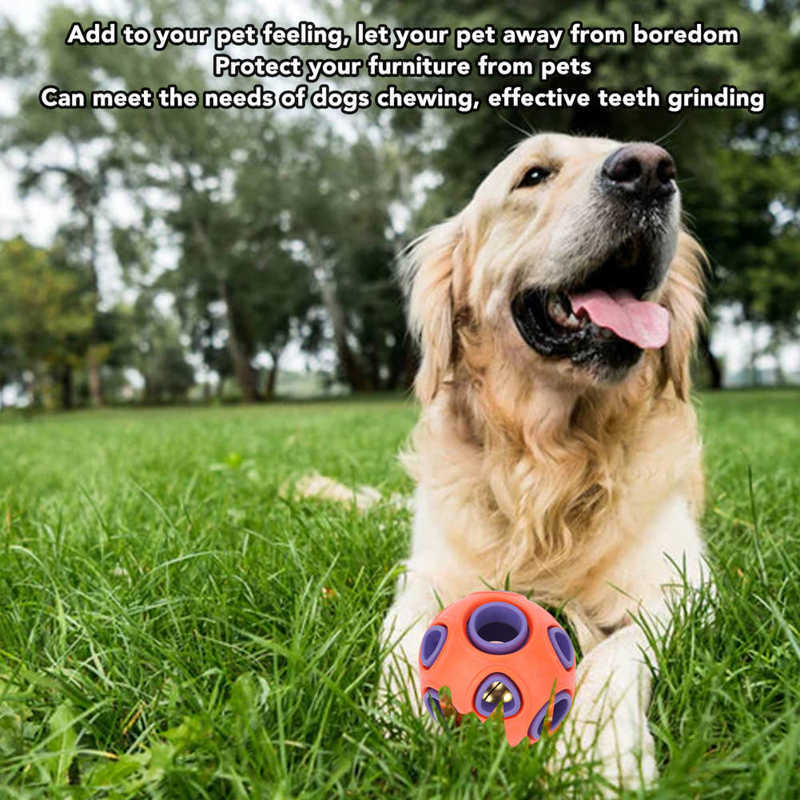 Cão brinquedo bola mordida resistente durável borracha interativa alimentos para animais de estimação dispensação brinquedo bola com sino som para cães gatos squeaky