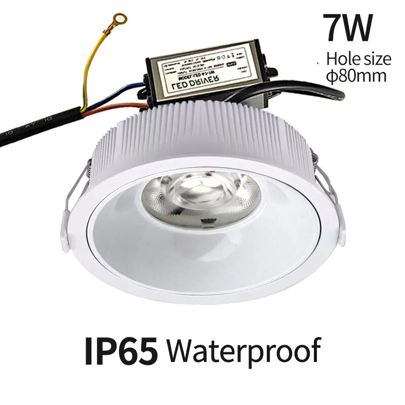 IP65 lampu led tanam tahan air lampu downlight DC 12V,AC 220V,7W tahan kabut lampu langit-langit kamar mandi dapur tahan air