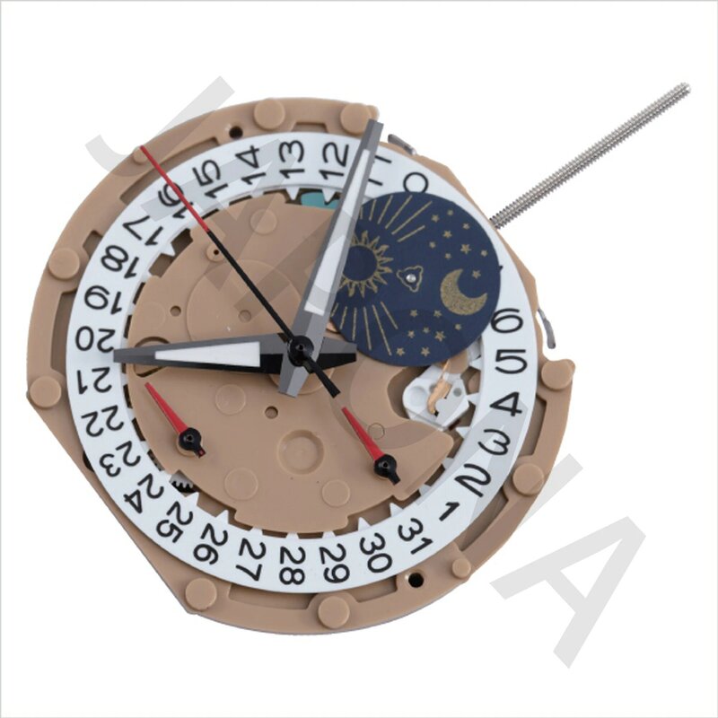 ساعة كوارتز حركة ، كرونوغراف ثاني ، المركز الثاني ، كرونو مين ، التاريخ ، الشمس والقمر ، PE605 ، PE60