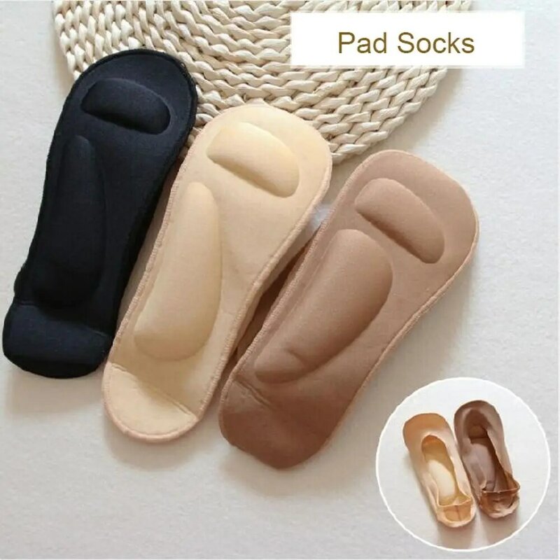 Meia invisível respirável para mulheres, massagem 3D nos pés, almofada ortopédica, suporte do arco, meias de seda com gel, 2 pares