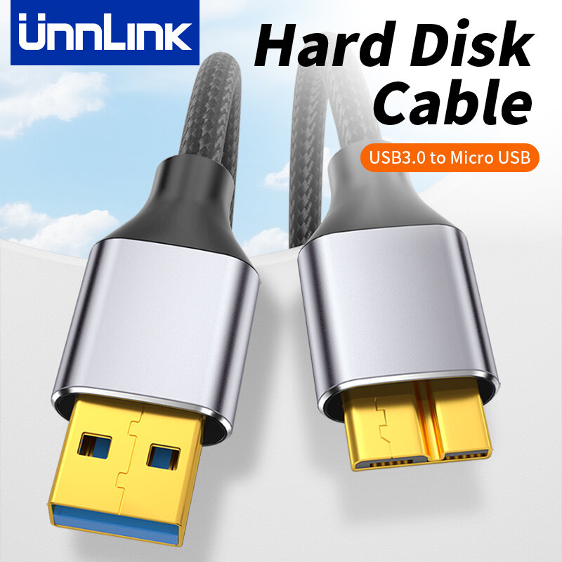 Unnlink kabel Hard Drive USB Micro B, Hard Disk HDD SSD kabel Sata mikro USB untuk Samsung Hard Disk USB 3.0 ke Micro B