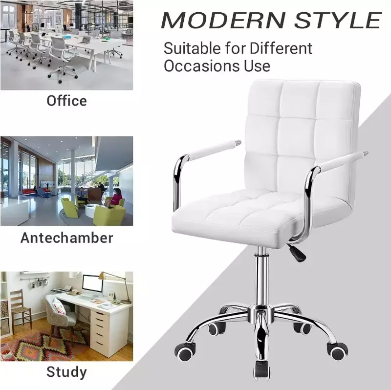 Mid-Back Office Task Chair Ribbed PU Leather Executive Modern Adjustable Home Desk Retro Comfortable Work Chair Degree Swivel