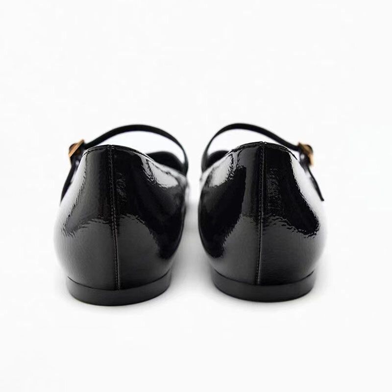 TRAF 2024 MARY JANE Retro płaskie buty nowe wiosenne kobiety eleganckie z okrągłym noskiem sandały na płaskim obcasie płytkie usta z paskiem dla kobiety
