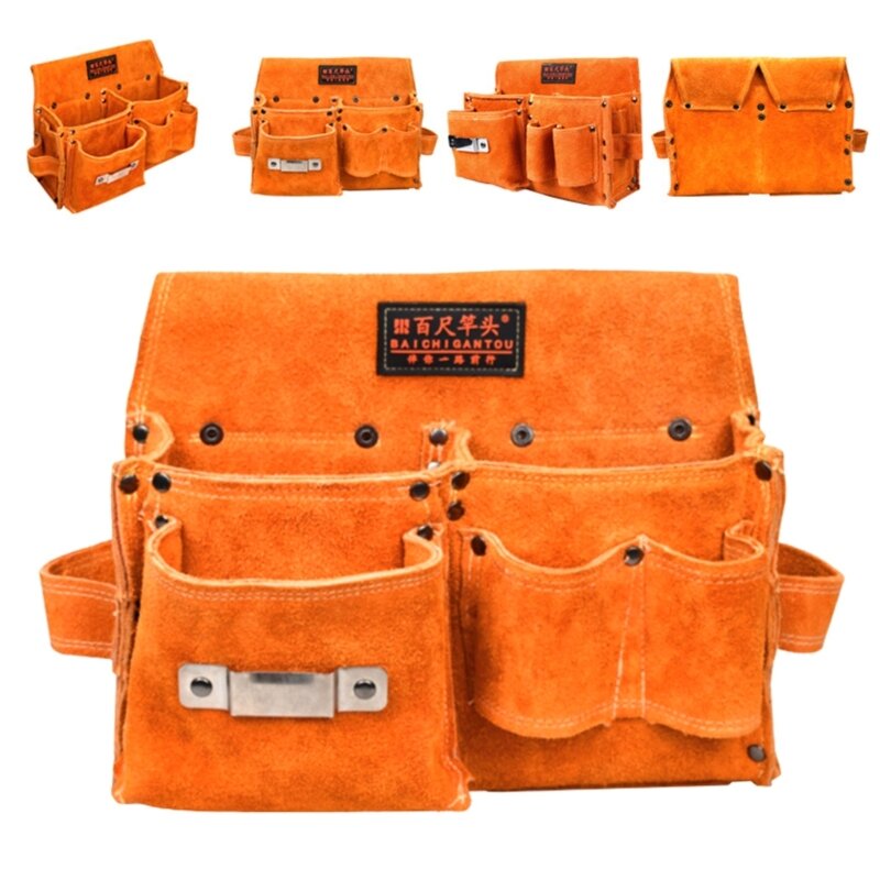 Woodworker Tool Bag Practical Cow Leather Waist Pack Multi-function Repair Tool Storage Bag Hardware Tool Storage Bag