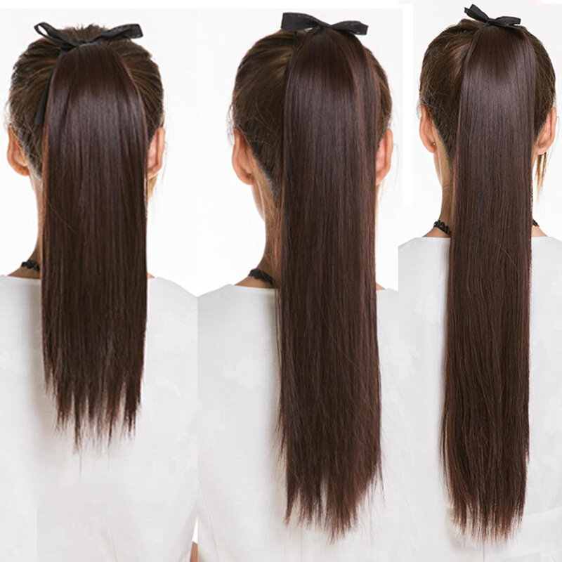 Extensão de cabelo rabo de cavalo reto longo para mulheres, peruca fosca, sem costura realista, cauda de pônei, uso diário, 45 cm, 55 cm, 65cm
