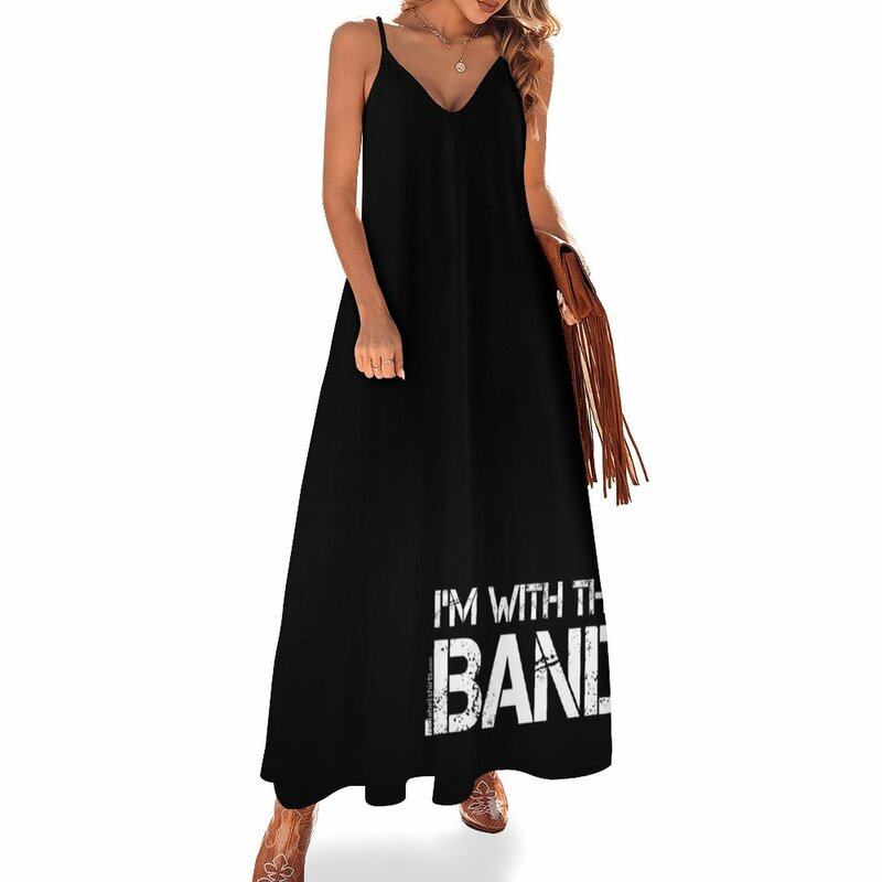 I'm With The Band (White Lettering) Sleeveless Dress Women's summer long dress Cocktail of dresses