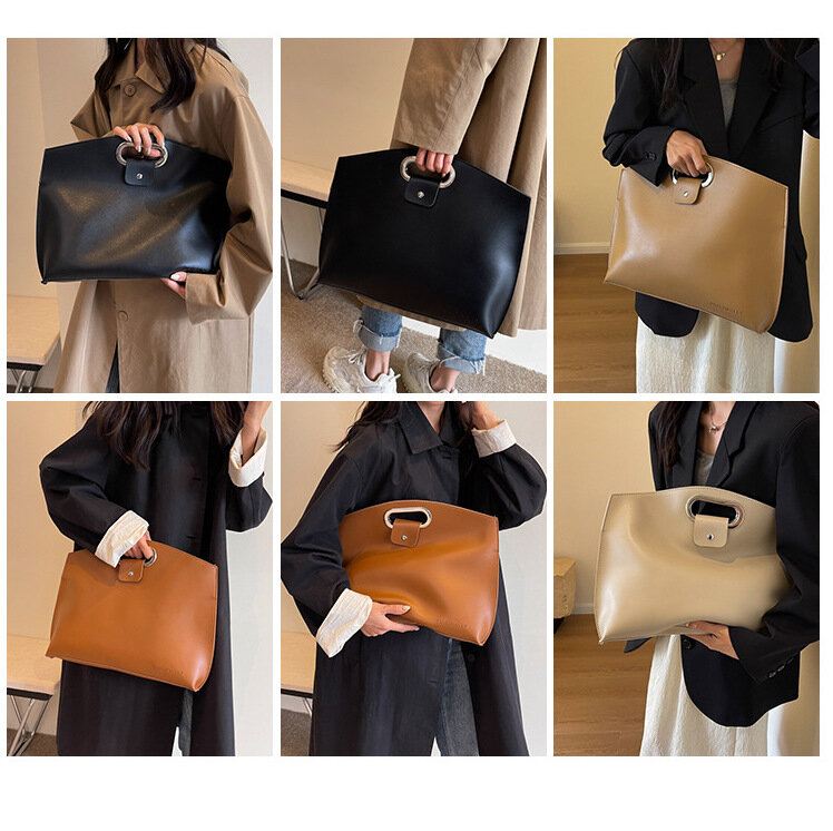 Women Top-handle Bags Korean Style 15.6 Inch PU Leather Laptop Bag Temperament Office Commuter Casual Simple Briefcase for Woman