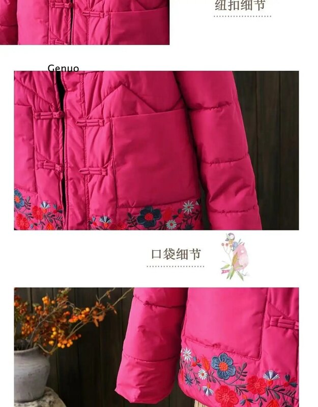 Frauen Chinesischen Stil Stehen Parkas Stickerei Taste Baumwolle Leinen Mäntel 2022 Winter Vintage Weibliche Kleidung Casual Mäntel 31479