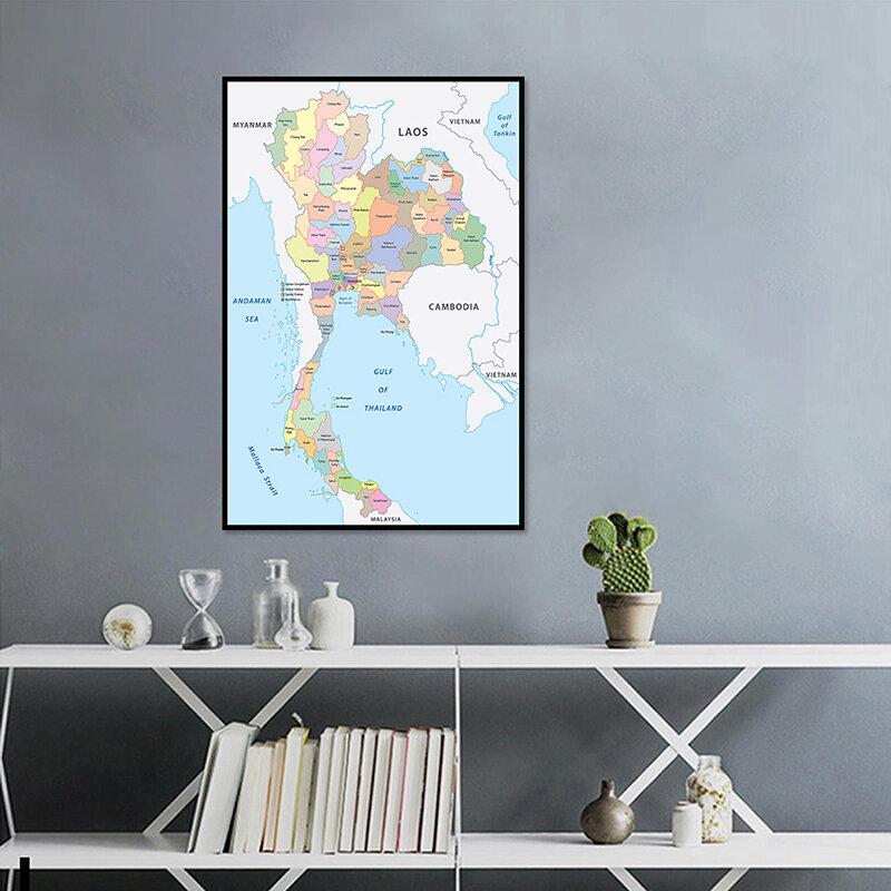 42*59cm mapa tajlandii w języku angielskim włóknina na płótnie malarstwo ścienne drukowany obraz plakat bez ramki dekoracja wnętrz przybory szkolne