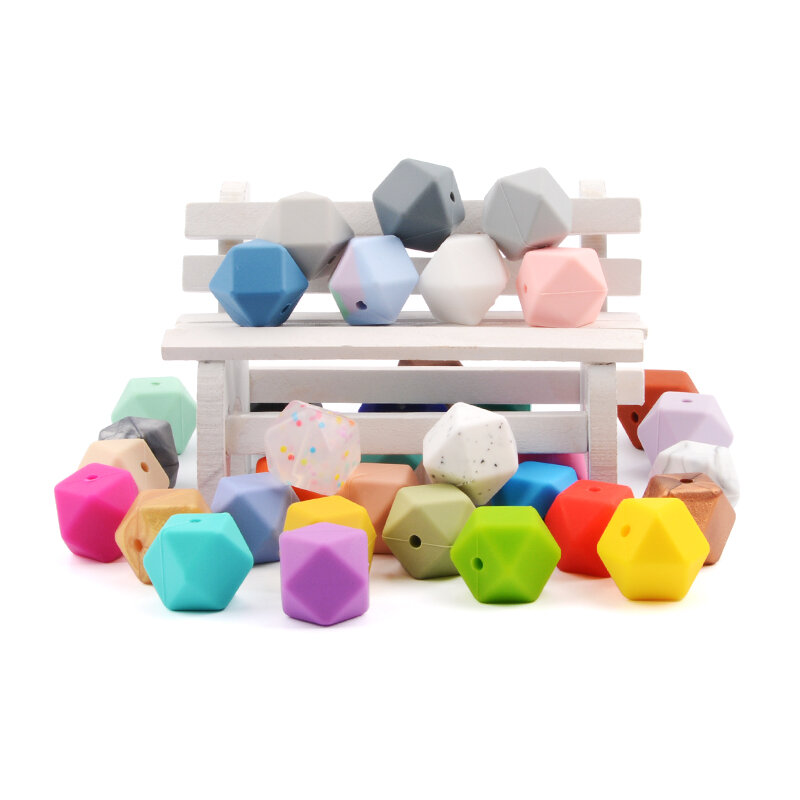 LOFCA 15pcs 17mm Hexagon Silicone Beads for DIY Teething Necklace Pendant Silicone Teething Beads Food Grade Teething Beads