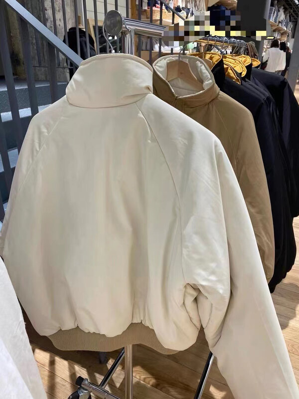 Harajuku-Chaqueta holgada de doble cara para mujer, abrigo informal cálido de algodón liso con cuello levantado, ropa de calle Vintage Chic, Tops