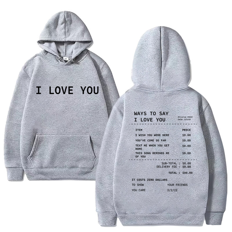Sudadera con capucha para hombre y mujer, suéter de manga larga con estampado de "I Love You", ropa de calle informal de gran tamaño, Unisex