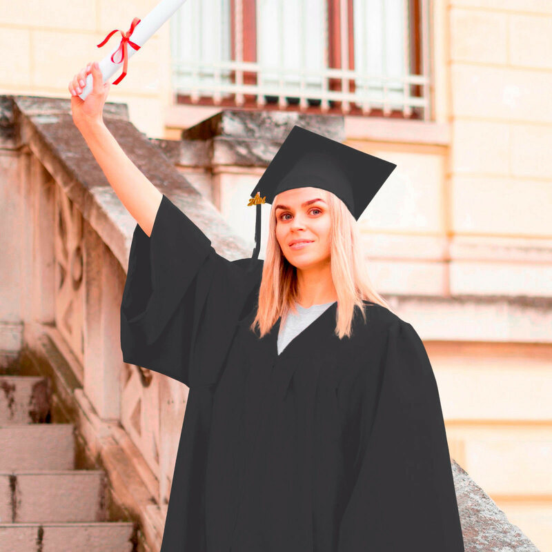 Szlafrok Unisex zestaw kapeluszy zamek błyskawiczny z przodu 2024 roku studiów licencjackich mistrz ceremonia ukończenia szkoły sukni zestaw frędzli