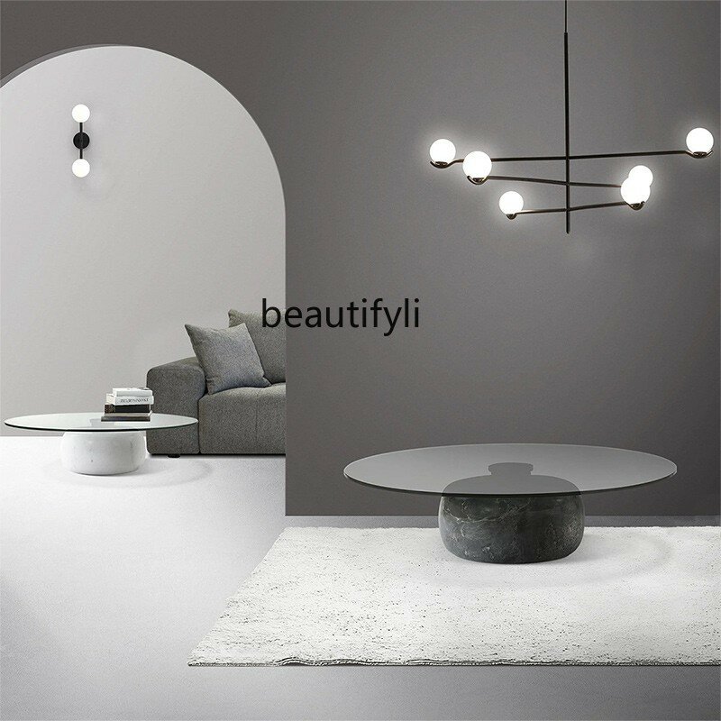 Marmor Couch tisch im europäischen Stil Designer Wohnzimmer Licht Luxus runden Tee tisch aus gehärtetem Glas