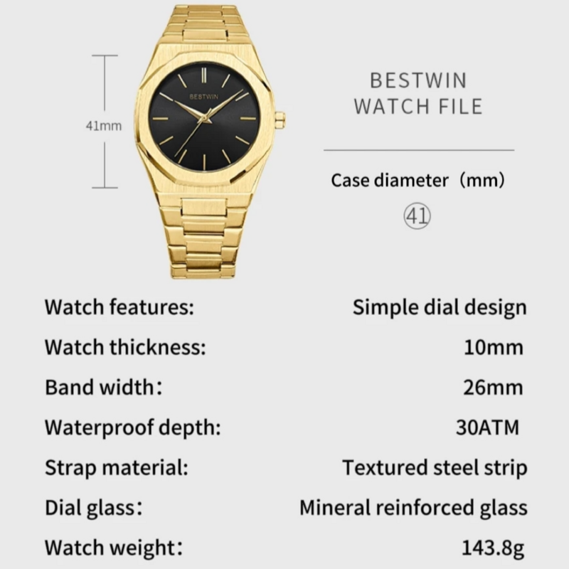 BESTWIN-reloj de cuarzo de acero inoxidable para hombre, cronógrafo sencillo y resistente al agua, con cubo de vino, para negocios, a la moda, 812