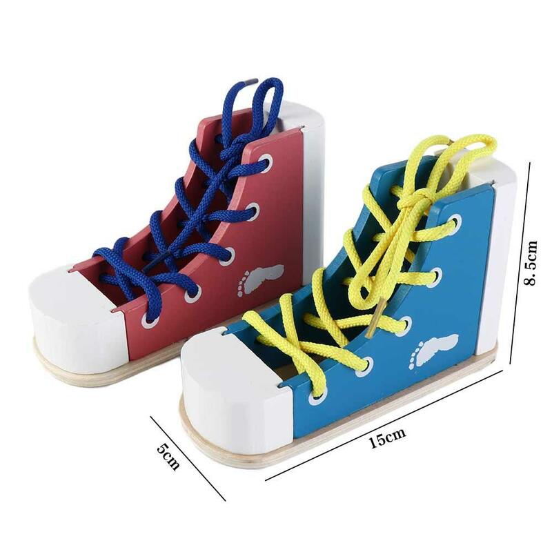 Lacing Sneaker Wooden Shoelace Toys Tie Shoes Lacing Shoes Wearing Shoes with Shoelaces Toy Puzzle game Wood